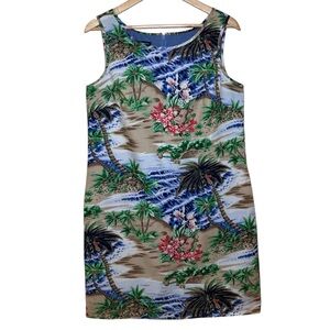 Talbots tropical island print sleeveless shift dress beach cruise size 10